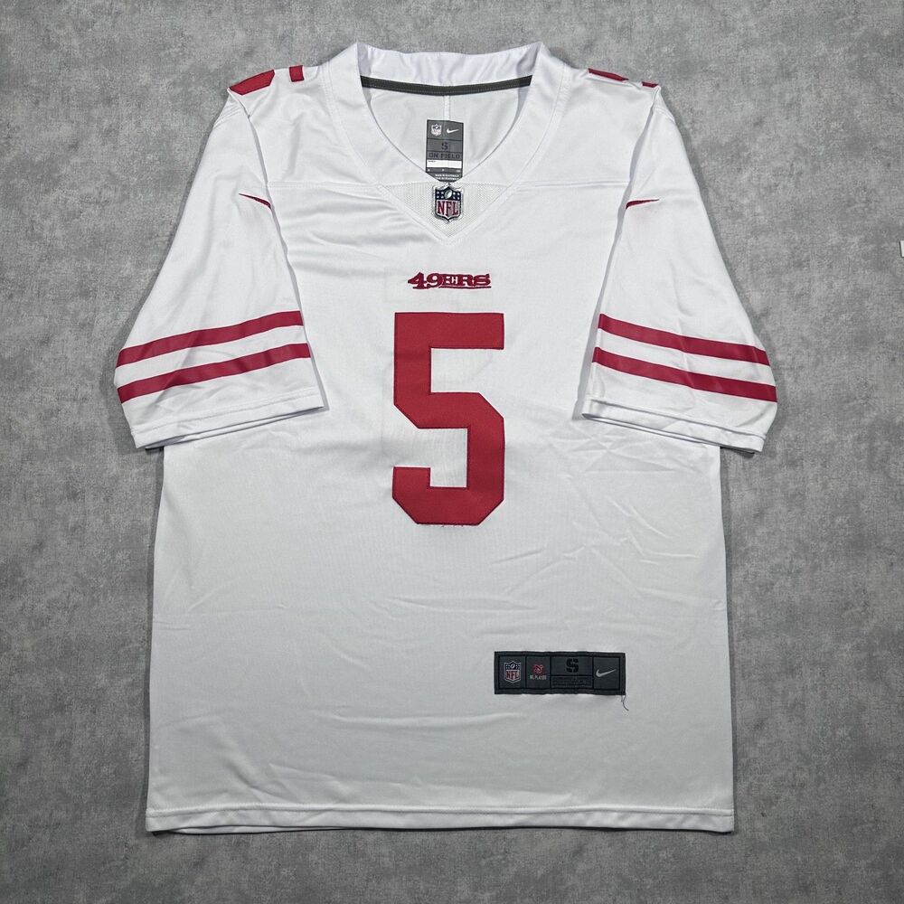 Nike NFL San Fransisco 49ers Trey Lance Adult Small Away Jersey White Red #5